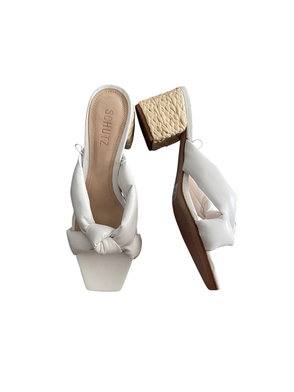 Schutz Lewis white leather keefa block heel sandals - 9B